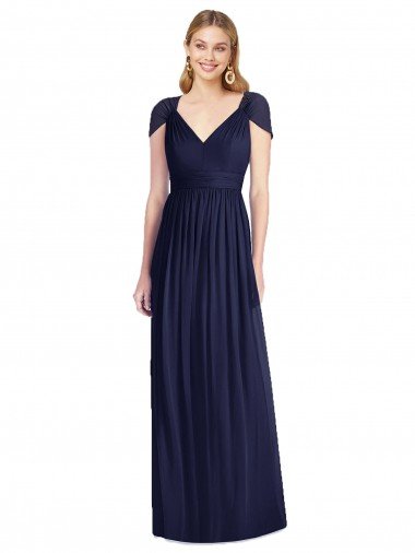 V-Neck Cap Sleeves Sheer Back Chiffon Bridesmaid Dress Bristol