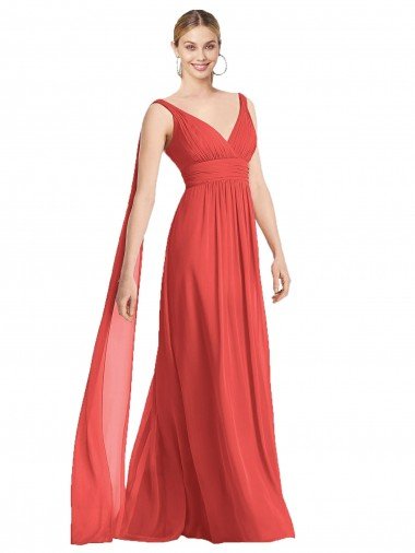 Full-Length V-Neck Chiffon Bridesmaid Dress Streamers Back Bristol
