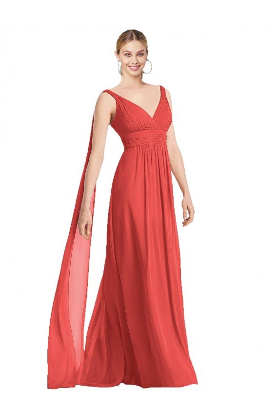 Full-Length V-Neck Chiffon Bridesmaid Dress Streamers Back Bristol