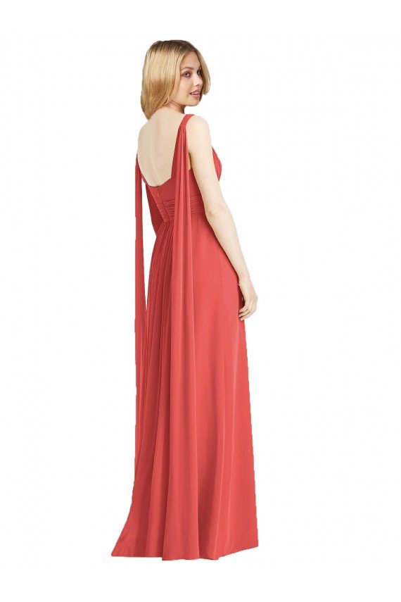 Full-Length V-Neck Chiffon Bridesmaid Dress Streamers Back Bristol