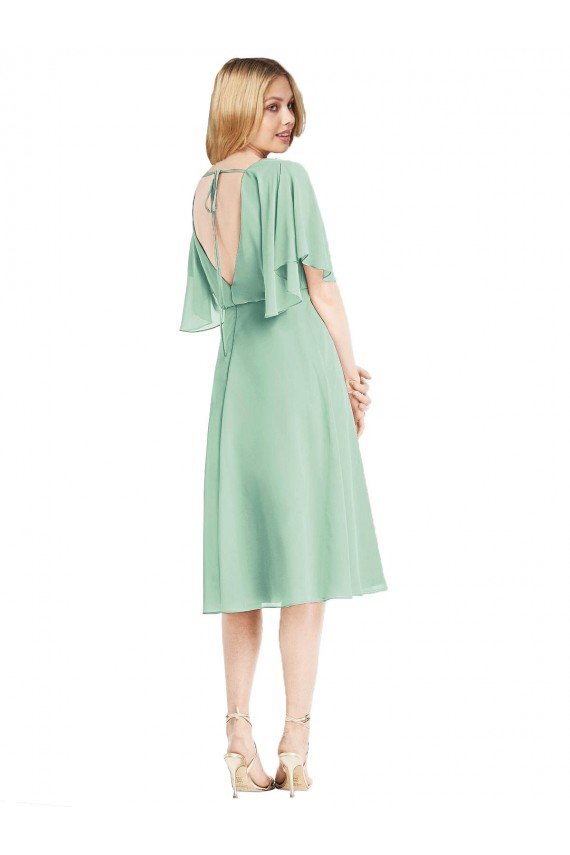 Open Back Flutter Sleeves Cocktail Length Chiffon Bridesmaid Dress Bristol