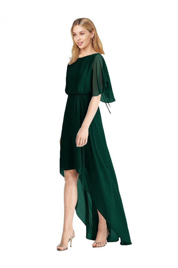 Plunging V Back Flutter Sleeves Cocktail Length Chiffon Bridesmaid Dress Bristol