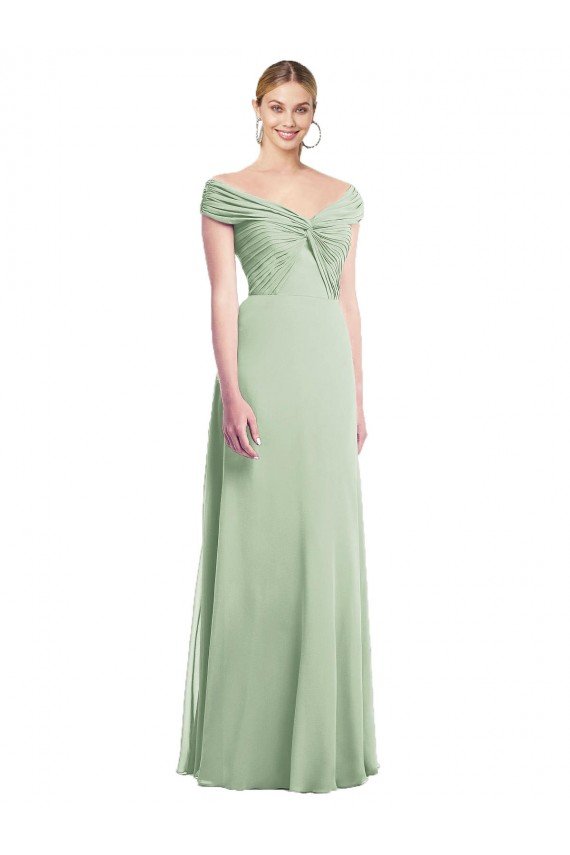 Draped Off the Shoulder Lux Chiffon Bridesmaid Dress Bristol