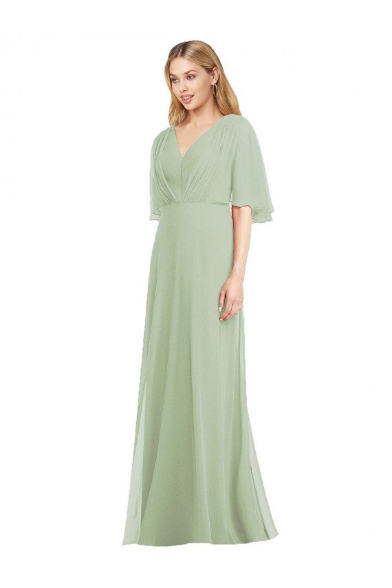 Full Length Lux Chiffon Flutter Sleeves Bridesmaid Dress Bristol