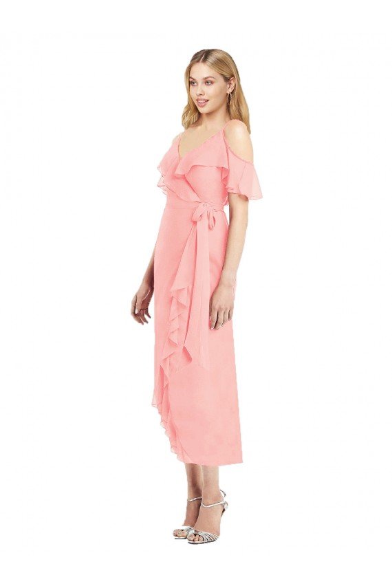 Cocktail Wrap Chiffon Bridesmaid Dress with Fluttering Ruffles Bristol