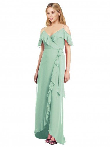 High Low Off the Shoulder Wrap Chiffon Bridesmaid Dress  Bristol