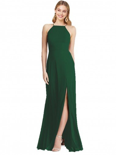 High-Neck Maxi Bridesmaid Dress with Front Slit Bristol