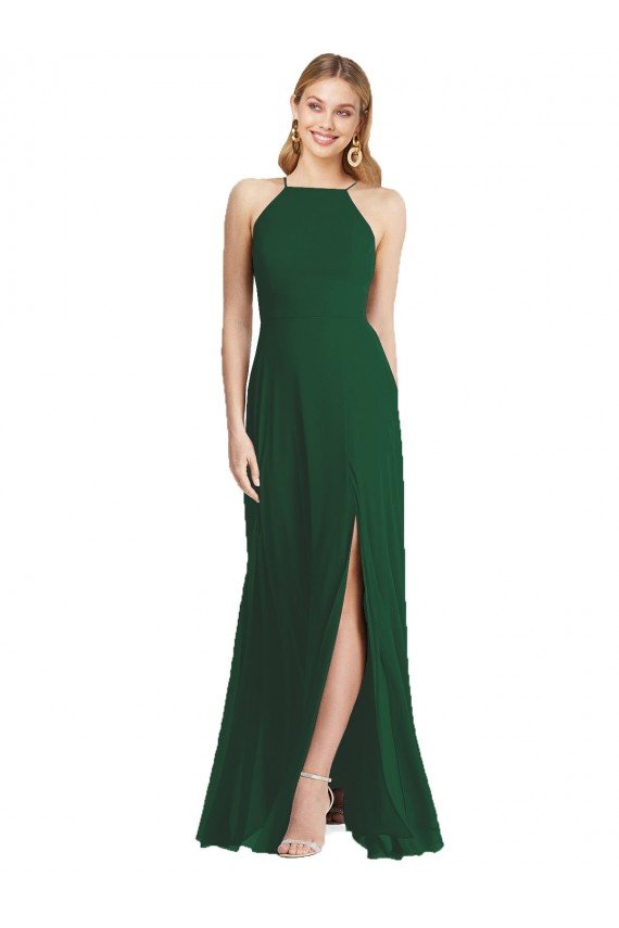 High-Neck Maxi Bridesmaid Dress with Front Slit Bristol