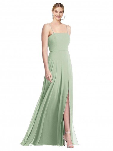 Sleek Spaghetti Straps Low Back Square Neck Maxi Formal Chiffon Bridesmaid Dress Bristol