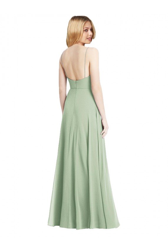 Sleek Spaghetti Straps Low Back Square Neck Maxi Formal Chiffon Bridesmaid Dress Bristol