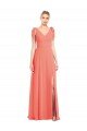 Full Length Bow-Shoulder V-Back Chiffon Bridesmaid Dress with Front Slit Bristol