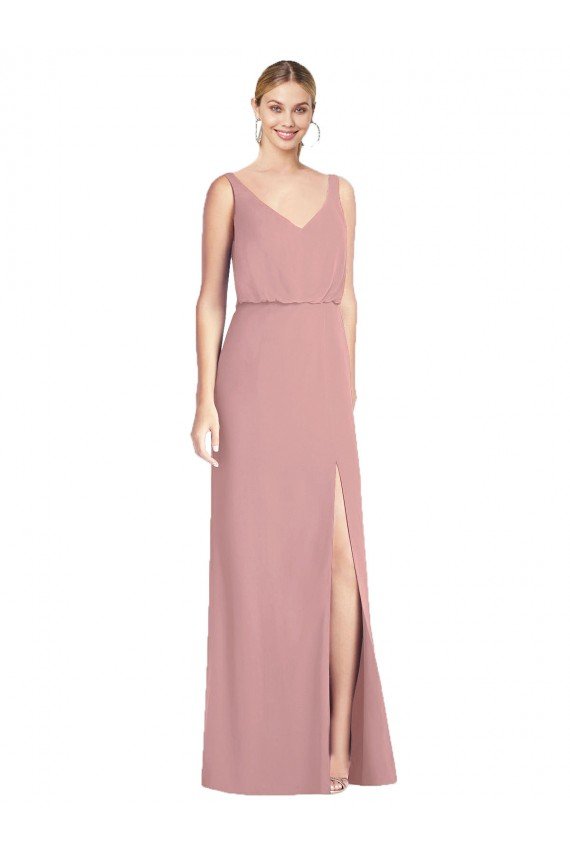 Blouson Bodice Chiffon Bridesmaid Dress with Front Slit Bristol