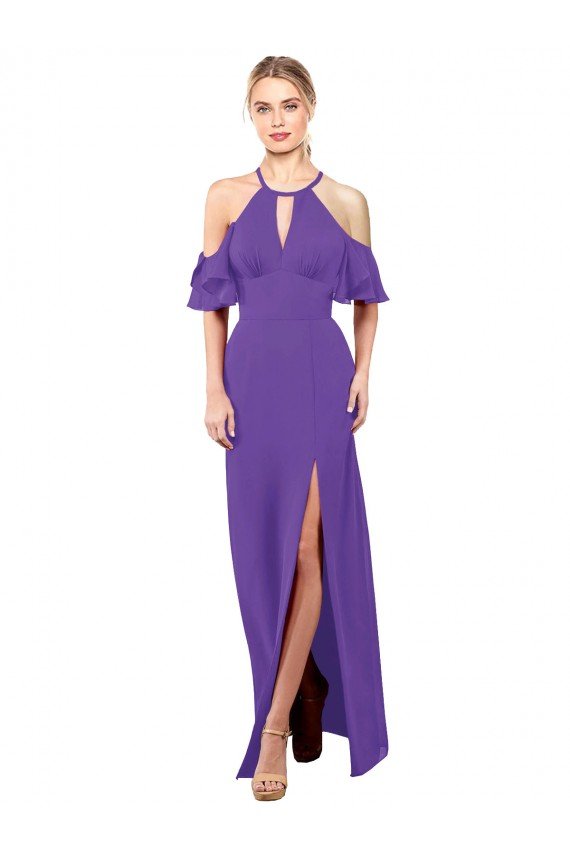 Slim A-Line Chiffon Bridesmaid Dress with Off The Shoulder Ruffle Sleeves Bristol