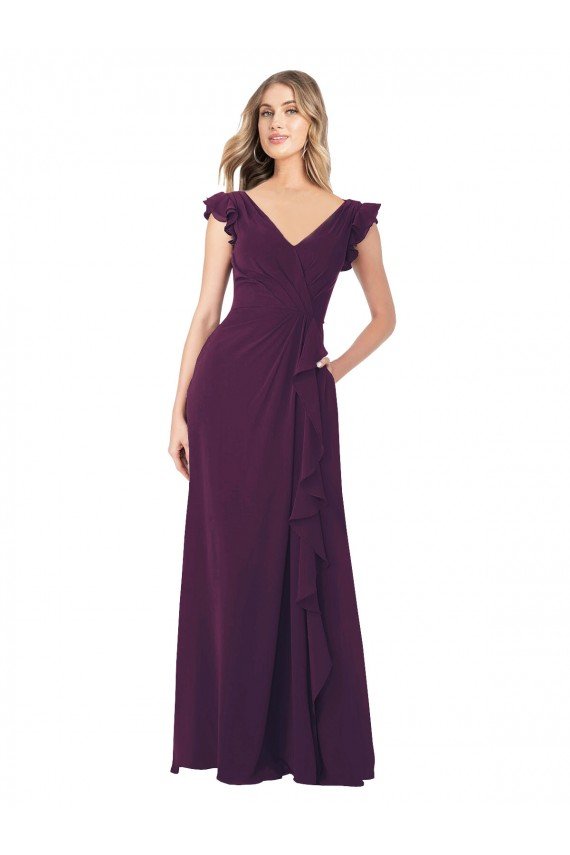 Ruffle Cap Sleeves Long Chiffon Bridesmaid Dress Bristol