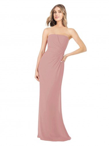 Draped Strapless Sheath Long Chiffon Bridesmaid Dress Bristol