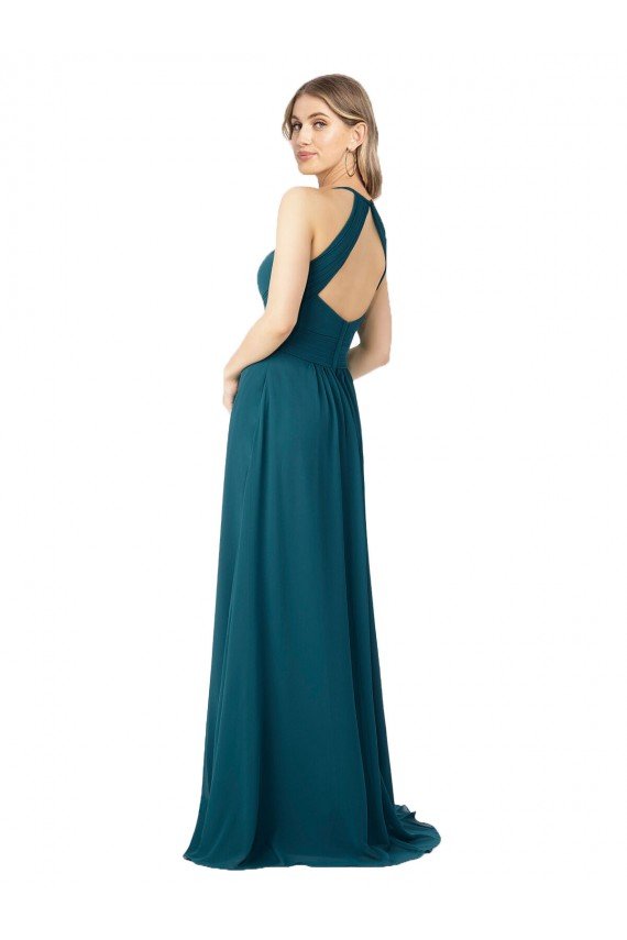 Draped High Neck Keyhole Back Bridesmaid Dress with Front Slit Bristol