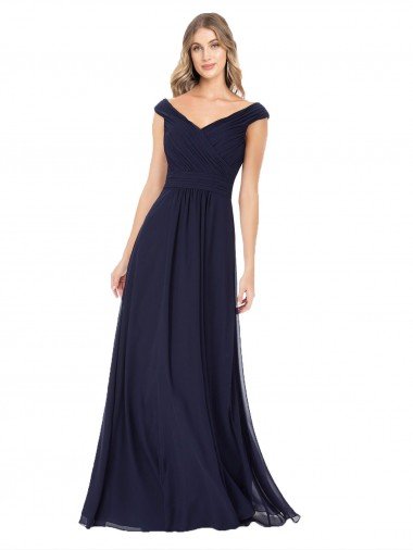 Off the Shoulder Classic Chiffon Bridesmaid Dress with Draped Bodice Bristol