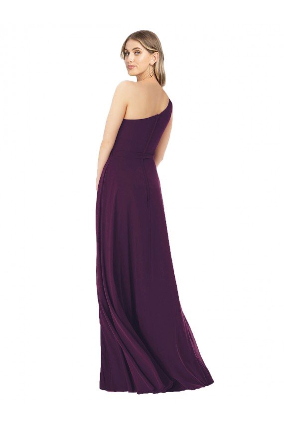 One Shoulder Chiffon Bridesmaid Dress with Tie Belt Bristol