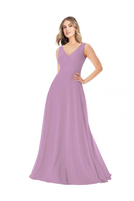 Simple Chiffon V-Neck Bridesmaid Dress with Draped V-Back Bristol
