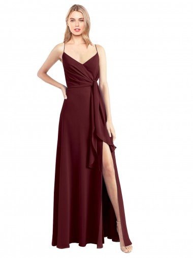 Spaghetti Straps V-Neck Long Chiffon Bridesmaid Dress with Side Slit Bristol