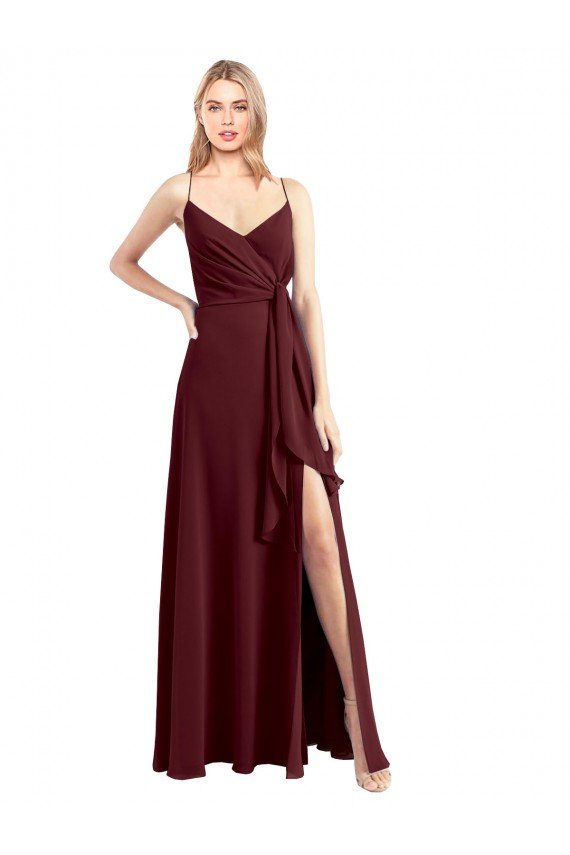 Spaghetti Straps V-Neck Long Chiffon Bridesmaid Dress with Side Slit Bristol