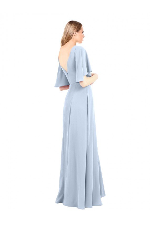 V-Neckline and Cascading Flutter Sleeves Chiffon Bridesmaid Dress with Front Slit Bristol