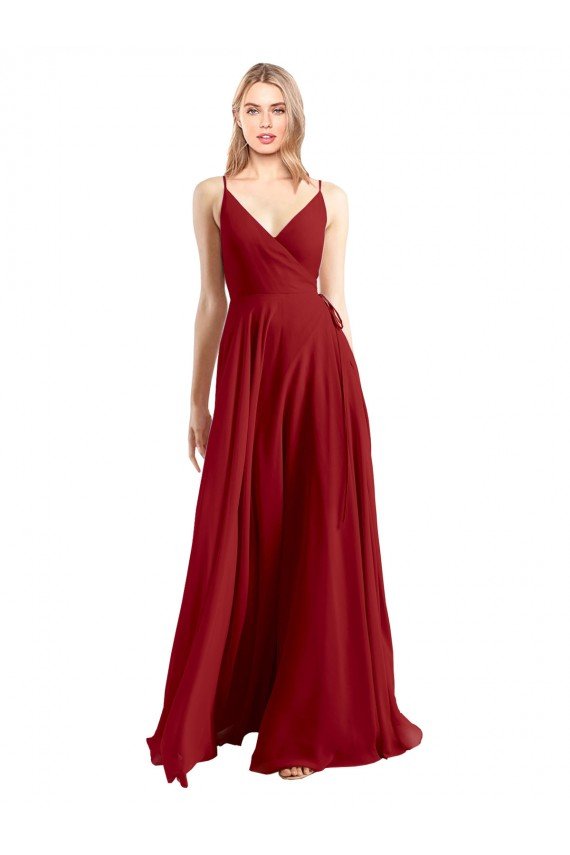 A-Line Spaghetti Straps V-Neckline Chiffon Bridesmaid Dress Open Back Bristol
