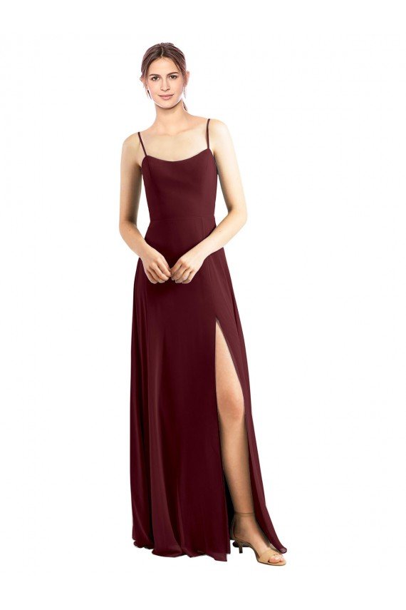 Sleek Fit and Flare Long Scoop Neck Chiffon Bridesmaid Dress with High Side Slit Bristol