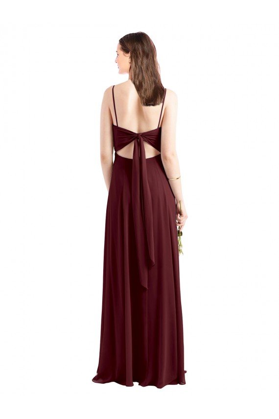 Sleek Fit and Flare Long Scoop Neck Chiffon Bridesmaid Dress with High Side Slit Bristol