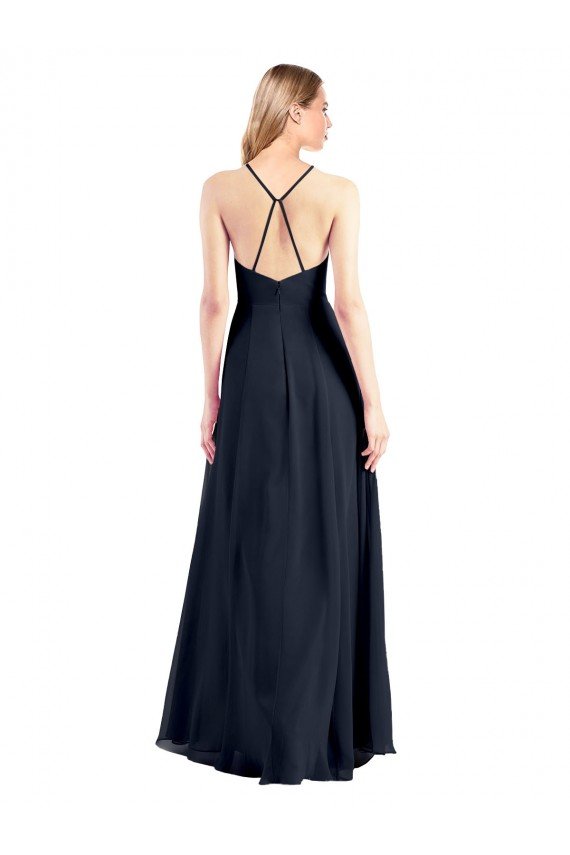 Plunging V-Neckline Halter Chiffon Wrap Bridesmaid Dress / Prom Dress with High Slit Bristol