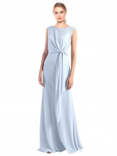 Illusion Boat Neck Long Full Length Chiffon Bridesmaid Dress with Keyhole Back Bristol