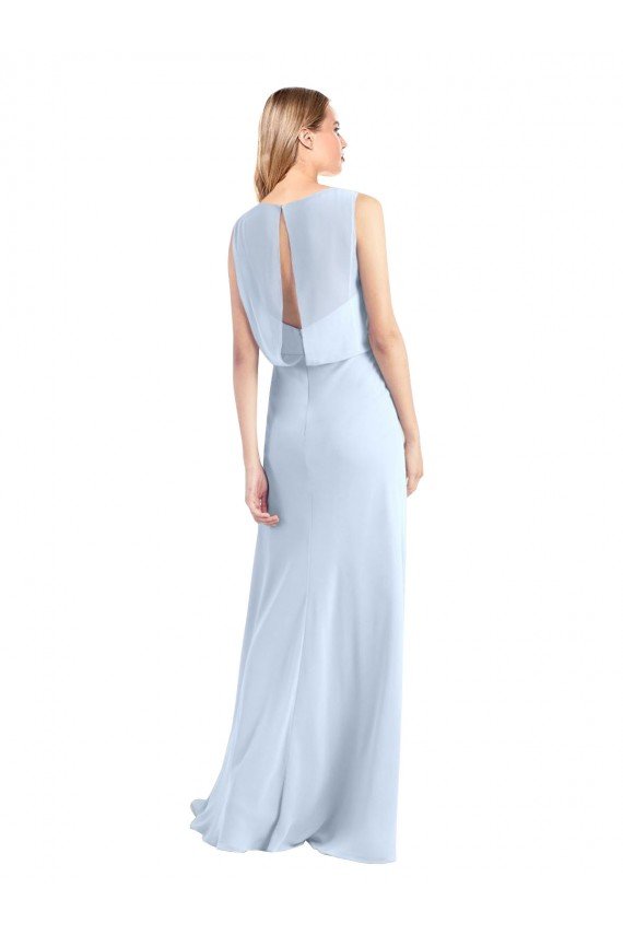 Illusion Boat Neck Long Full Length Chiffon Bridesmaid Dress with Keyhole Back Bristol