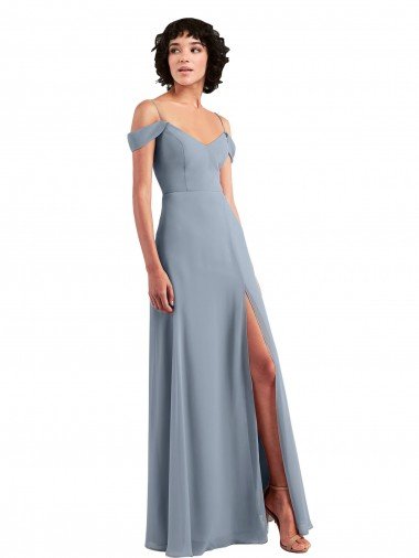 Off the Shoulder Folded Sleeve Long Chiffon Bridesmaid Dress with High Side Slit Bristol