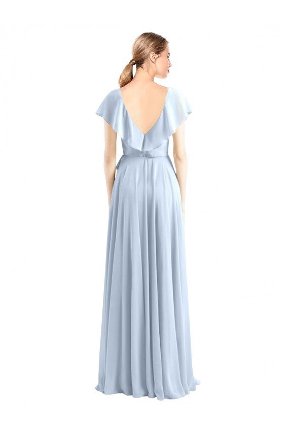V-Neck A-Line Flutter Sleeves Long Chiffon Wrap Style Bridesmaid Dress Bristol