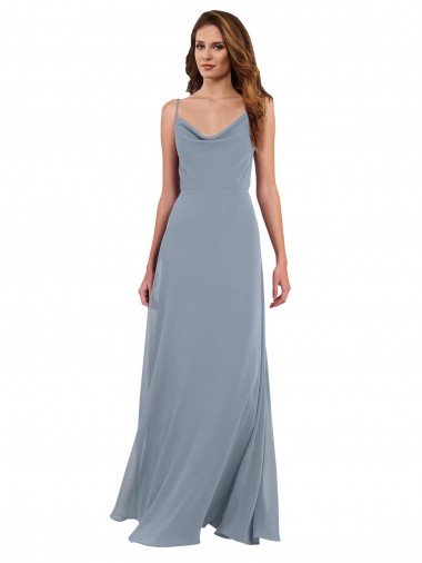 Long Full Length Draped Cowl Neck V-Back Slip Chiffon Bridesmaid Dress Bristol