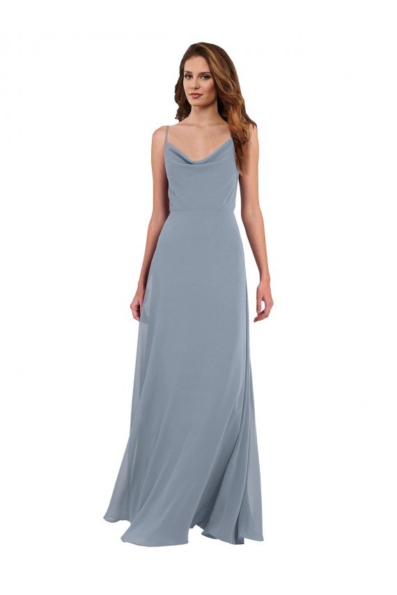 Long Full Length Draped Cowl Neck V-Back Slip Chiffon Bridesmaid Dress Bristol