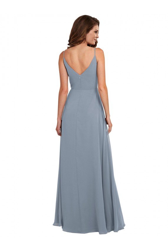 Long Full Length Draped Cowl Neck V-Back Slip Chiffon Bridesmaid Dress Bristol