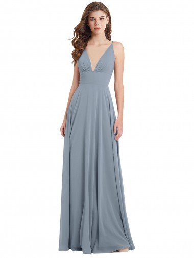 Fitted V-Neckline Long Chiffon Bridesmaid Dress with V-Back Bristol