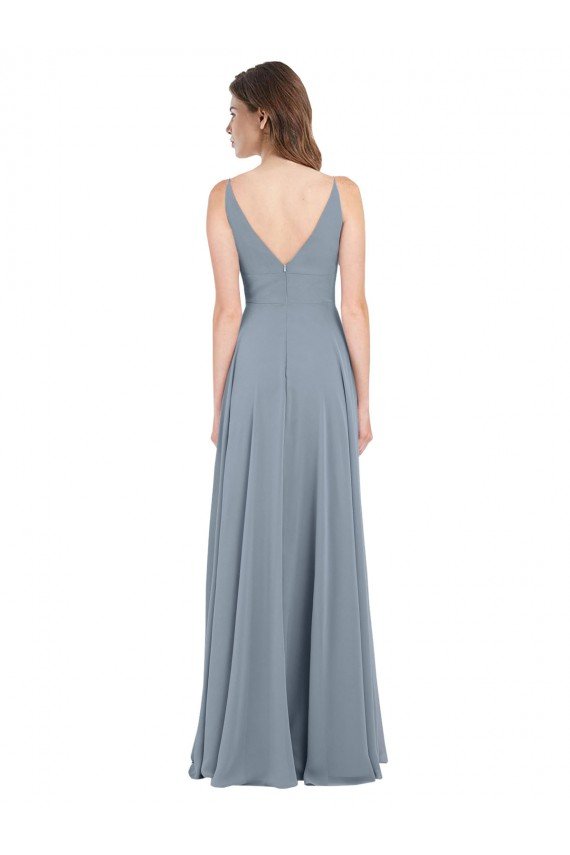 Fitted V-Neckline Long Chiffon Bridesmaid Dress with V-Back Bristol