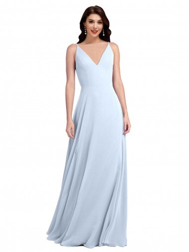 Long Floor Length V-Neck Chiffon Bridesmaid Dress with Keyhole Back Bristol