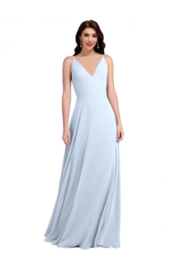 Long Floor Length V-Neck Chiffon Bridesmaid Dress with Keyhole Back Bristol