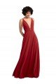 Fitted Plunging Deep V-Neck Long Chiffon Bridesmaid Dress with V-Back Bristol