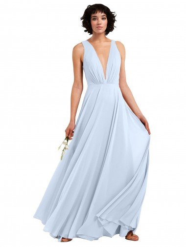 Daring Plunging V-Neck Long Chiffon Bridesmaid Dress with Pleated Bodice Bristol