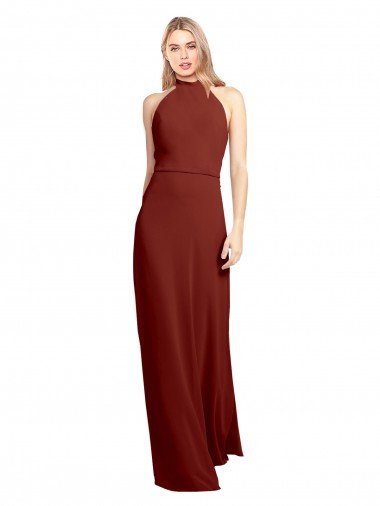 Slim High Neck Halter Fitted Open Back Chiffon Bridesmaid Dress / Prom Dress Bristol