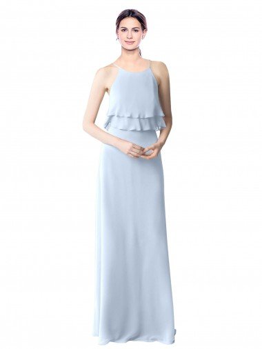 High Narrow Neck Long Chiffon Bridesmaid Dress with Tiered Ruffles Bristol