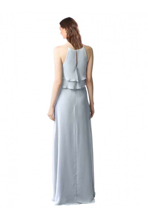 High Narrow Neck Long Chiffon Bridesmaid Dress with Tiered Ruffles Bristol