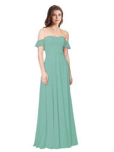 Flounce Sleeves Off the Shoulder Long Chiffon Bridesmaid Dress Bristol