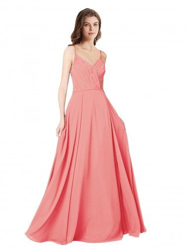 Crossover Bodice Long Chiffon Bridesmaid Dress with Double Back Straps Bristol