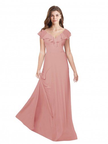 Flounced V Neckline Flutter Sleeves Chiffon Bridesmaid Dress Bristol