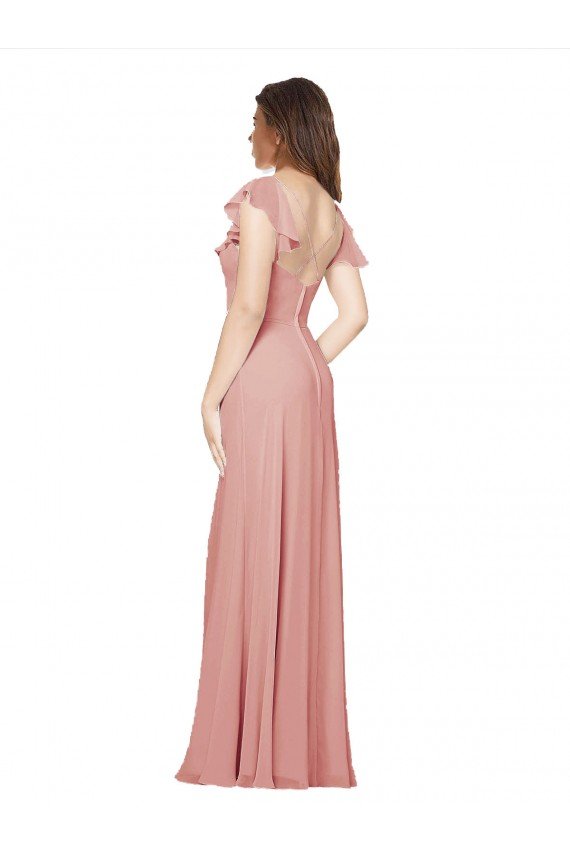 Flounced V Neckline Flutter Sleeves Chiffon Bridesmaid Dress Bristol